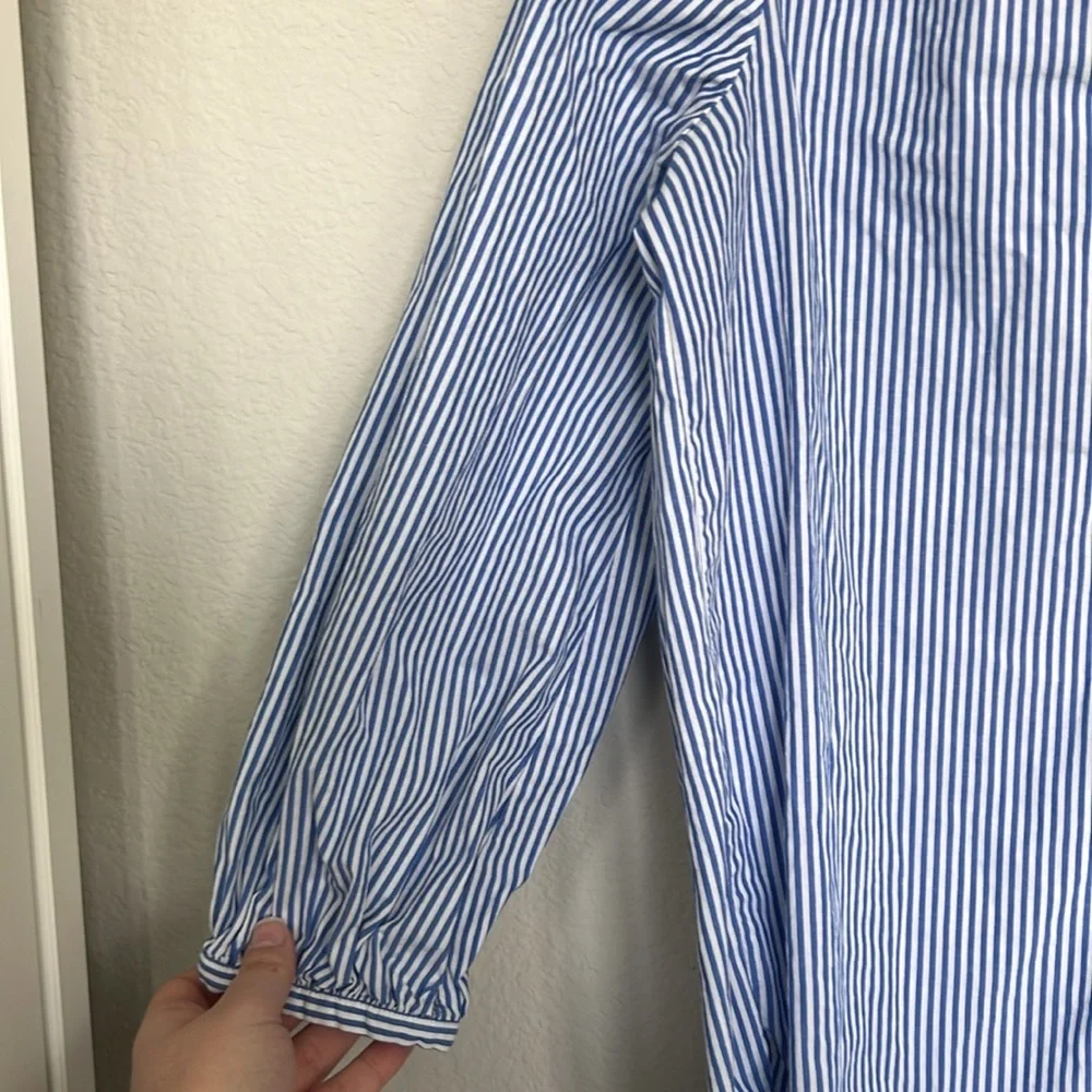 J. Crew Blue Striped 3/4 Sleeve button front tunic top - Picture 3 of 6